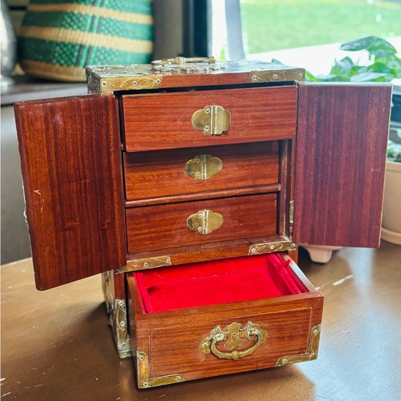 Ornate Wooden Jewelry Box with Brass Details - Picture 6 of 7